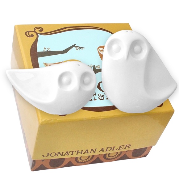 Jonathan Adler Owl Salt & Pepper Shakers Two-Piece White Shaker Set New in Box - Picture 1 of 5